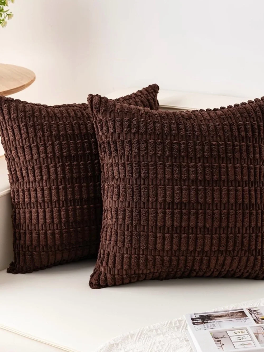 New Pack of 2 Corduroy Decorative Throw Pillow Covers 24x24 InchSoft Striped